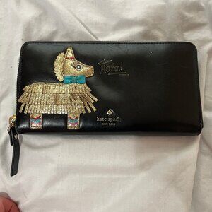 KATE SPADE Haute Stuff Piñata Llama Lacey Zip Around Leather Clutch Wallet READ